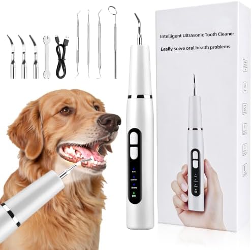 Ultrasonic Dog Teeth Cleaner Kit, Smart Sensor Pet Plaque & Tartar Remover for Dogs & Cats, Adjustable Modes Teeth Cleaning Tool with LED Light, IPX5 Waterproof USB Rechargeable Dog Dental Care Kit