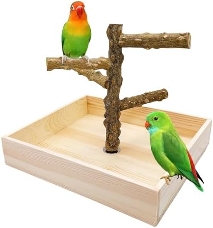 Natural Wood Bird Perch Stand Playground Parrot Toys Bird Cage Accessories