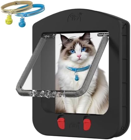Smart Cat Door with Collar Sensor 2pcs 4 Way Locking Black