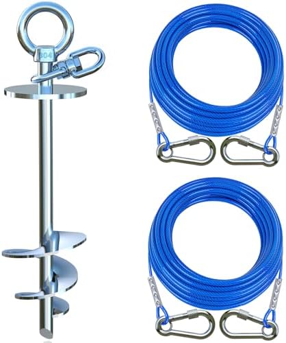 Dog Tie Out Cable and Stake for Yard,with 2x20FT Heavy Duty Cables,360°Swivel Dog Run Anchor- No Tangle,Runner for Yard - Up to 200LBS,Ideal for Outdoor Camping