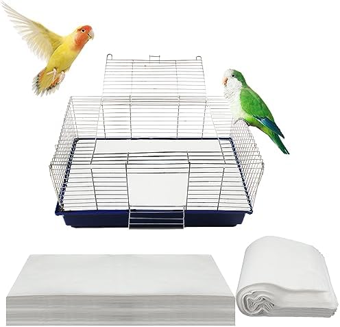Buryeah 200 Pcs Bird Cage Papers Liner Disposable Non Woven Parrot Bird Pad, Precut Absorbent Bird Paper, Pet Cages Cushion Accessories for Parrot Canary Finch Macaw Parakeet, 22.8 x 11.1''