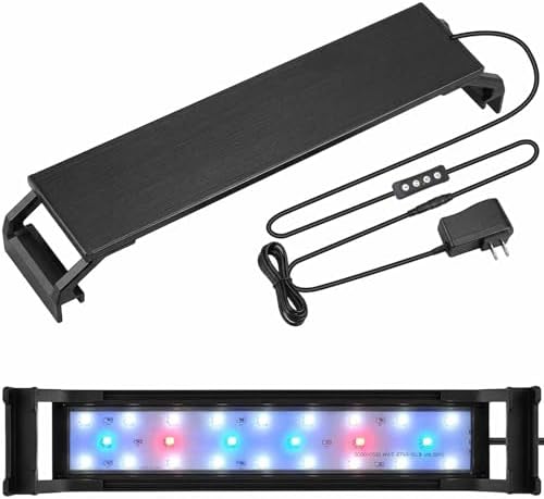 10W Full Spectrum Aquarium Light with Aluminum Alloy Shell Extendable Brackets, White Blue Red LEDs, Adjustable Brightness, Timer Controller, for Freshwater Fish Tank,Plant Light (11.8 inches)