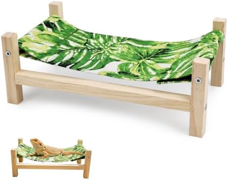 Wooden Frame Reptile Hammock, Freestanding Bearded Dragon Bed for Terrarium