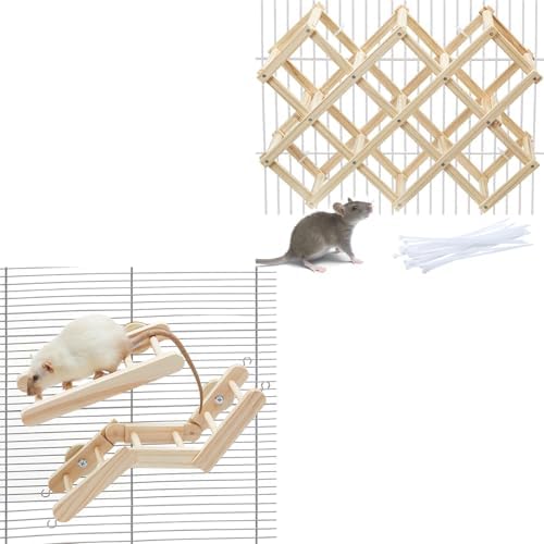Jevnd Wooden Rat Climbing Toys (L, 1pc), Natural & Flexible Pet Rat Cage Accessories with Climbing Ladder & Stairs Platforms, Fancy Rats Enrichment Toy Activities, Hanging Rodent Toys for Playing