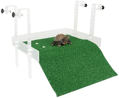 Hanging Turtle Basking Platform,with a Non-Slip Lawn That Covers Platform and Ramp,Adjustable,Fit for 15.6-19.5 Inches Width Tank,Essential for Turtle Tank Aquatic Turtles