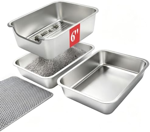 Stainless Steel Sifting Cat Litter Box for Clumping Clay (M)