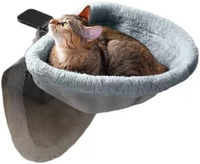 Cat Desk Bed-Extra-Large Clamp & Sunken Hammock Design,Soft Faux Rabbit Fur Material,One-Click Folding,Suitable for Various Desktops, Holds Up to 40lbs(Gray