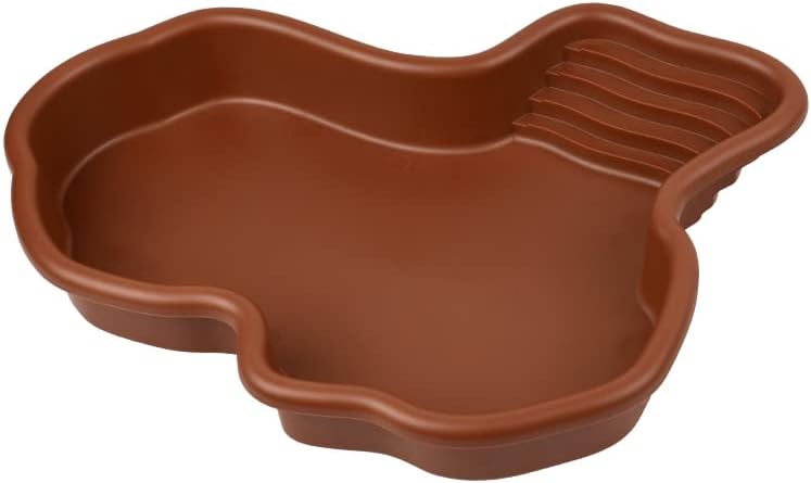 Extra Large Reptile Bathing Pool Reptile Feeding Dish Water Bowl with Ramp Aquarium Ornament for Gecko, Snake, Turtle, Bearded Dragon, Lizard Bath (Brown)