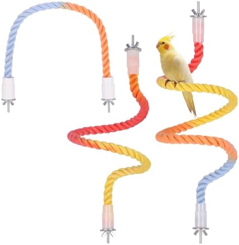 3Pcs Gradient Bendable Bird Perch Stand Set Climbing Rope Swing Playing Toys for Bird Cages Colorful Stand Rope for Parrots Cockatiels Budgies (Yellow, one Size)