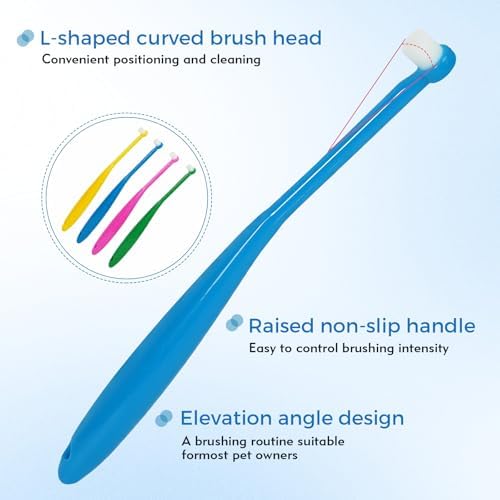 Cat & Dog Toothbrush Set (4-piece), Soft-bristled pet Toothbrush, Suitable for Kittens and Puppies, for Teeth Care and Cleaning