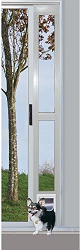 IDEAL PET PRODUCTS Since 1979 Ideal Pet 96” Aluminum 2-Piece Modular Pet Patio Door with Single Pane Glass and Clear Flexible Flap, for Cats or Dogs, 7" x 11-1/4" Flap Size