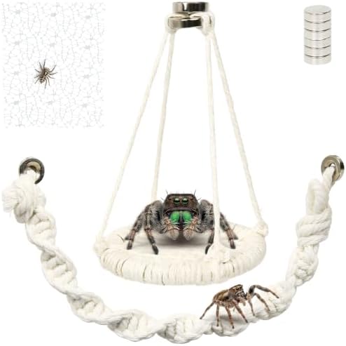 Jumping Spider Accessories, 3 Pcs Jumping Spider Natural Cotton Rope Bridge, Swing & Climbing Net Handmade Magnetic Mounting, for Medium and Small Jumping Spider Terrarium Enclosures