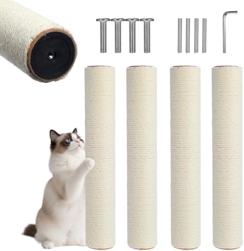 4 PCS M8 15.7 x 2.75 Inch Cat Scratching Post Replacement, Sisal Pole Cat Tree Replacement Post with Screws, Refill Scratcher Posts for Indoor Kitten Tree Tower Spare Cats Furniture Protector