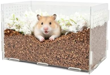 Visible Acrylic Hamster Digging Box, Large Hamster Sand Bath Container for Syrian Hamsters, Dwarf, Gerbils, Hamster Hideout & Enrichment Toy as Cage Accessories