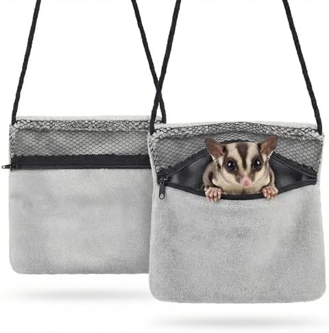 Sweetude 2 Pcs Sugar Glider Pouch Breathable Carrying Bonding Pouch Soft Hamster Carrier with Strap Zipper Small Animal Travel Sleeping Bag Cage Accessories for Rat Reptile Other Small Pets(Gray)