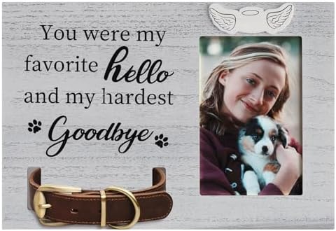 Pet Memorial Picture Frame for Loss of Pet Sympathy Keepsake Pet Collar Keepsake Wood Frame for The Dog, Light Grey Pet Remembrance Gift, Dog Picture Frame for Table, 4" x 6" Photo Insert