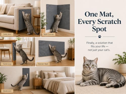 Cat Scratch Furniture Protector for Couch&Walls, Self-Adhesive Gray