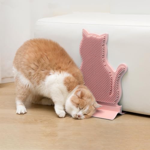Cat Self Grooming Scratcher, Kitten Scratch Pad, Cat Itching Brush, Corner Wall Standing Scratching Brushes, Pet Back Itching Board with Catnip Tray, Massager Comb for Molt Period, Pet Toy