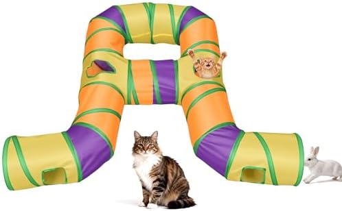 Petizer Portable Cat Tunnels for Indoor Cats, Pop Up Tear-Resistant Cat Tube, Waterproof & Washable Play Tunnels for Cats, Kittens, Kitty, Puppy, Rabbit (Rainbow Color)