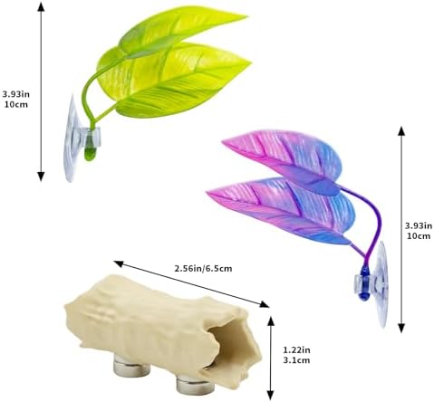 3 Pack Jumping Spider Enclosure Accessories, 1 Plastic Tree Trunk Hide with Magnet, 2 Plastic Simulated Leaf Habitat Platform with Suction Cups, Jumping Spider Enclosure Decorations