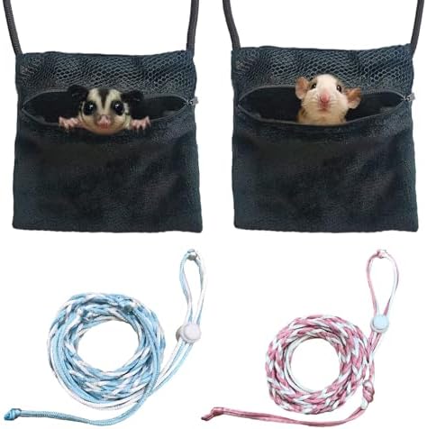 2 Pics Sugar Glider Pouch and 2 Pics Hamster Leash Small Animal Carry Pouch with Adjustable – Cozy & Portable Habitat for Small Pets (Hamsters, Rat, Squirrels)