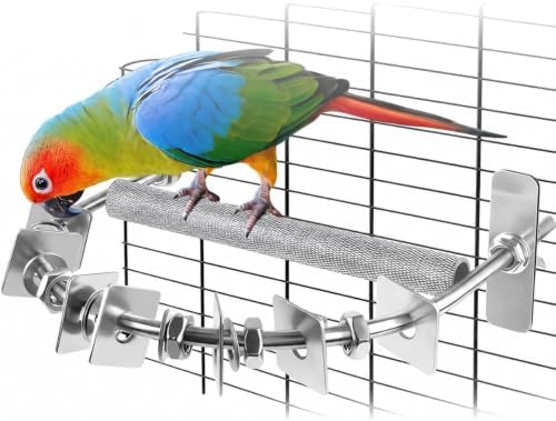 8.3 * 7.3In Parrot Chewing Toy, Long-Lasting Stainless Steel Bird Perch with Durable Chew Parts for Large Birds, Cockatiels, Macaws, African Greys, for Cage Use