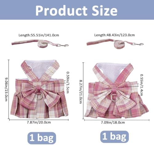 SUPERFINDINGS 2 Sets Rabbit Harness and Leash 2 Sizes Bunny Leash Escape-Proof Adjustable Vest Cute Skirt Bunny Vest Harness Outdoor Camping Hiking Training for Ferret Kittn Puppy Small Animals,Pink