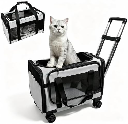 Airline Approved Travel Soft-Sided Carrier with Wheels for Small Pets