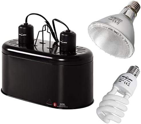 REPTI ZOO Reptile Heat Lamp Reptile Light Fixture Combo Pack, 100W UVA Turtle Basking Spot Lamp Reptile Heat Bulb & 26W UVA UVB Bulb 5.0 Reptile Light for Aquatic Turtle