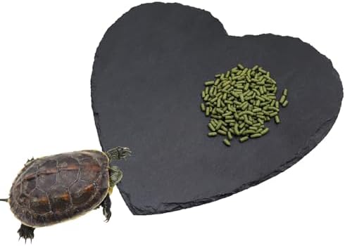 Reptile Basking Platform, 7.9 × 7.9 inch Tortoise Rock Plate, Heart Shape Natural Rock Reptile Food Dish, Turtle Feeding Bowl, Habitat Decor for Bearded Dragon Chameleon Frog Lizard Gecko Hermit Crab
