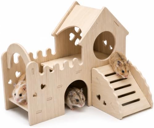 Wooden Hamster & Guinea Pig Castle Hideout, Double-Decker Maze Hut