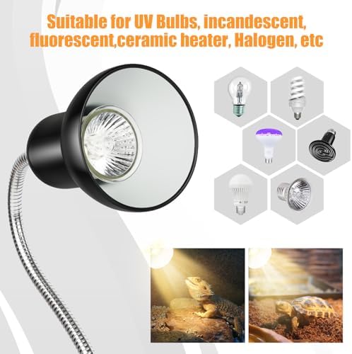 Reptile Heat Lamp UVA/UVB Light with Stepless Dimming, 360 Rotatable Gooseneck Clip-On Heating Lamp for Turtle Tank Bearded Dragon Snake Lizard Tortoise Hermit Crab Includes 25W and 50W Bulbs (Large)