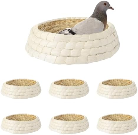 6 Packs Woven Straw Bird Nests, 9" Handmade Flat Base Spawning Nest,Racing Pigeon Breeding Hatching Nest Box Egg Basin for Quails Doves and Small Birds,Pet Cage Supplies