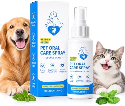 Pet Oral Care Spray, Dog & Cats Dental Spray for Dog Teeth Cleaning, Daily Dog Dental Care Cat Dental Care Solution, Breath Freshener & Plaque Tartar Control, Gum Health Support