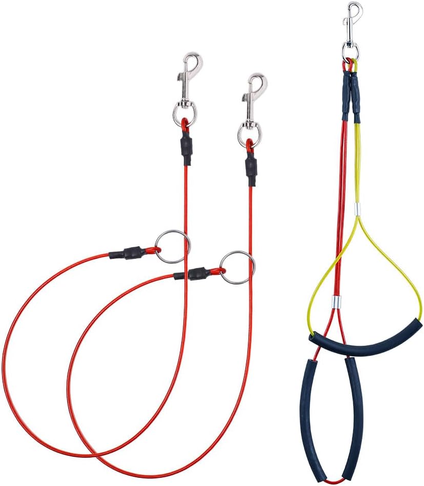 Pet Grooming Loop for Dogs - Fits Most No Sit Haunch Holder Pet Grooming Tubs and Tables Sturdy Steel Wire Rope(3 Packs) (Ring (Red)+No Sit Haunch Holder)