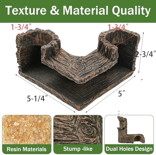 Aquarium Cave, 90° Corner Fish Cave Hideout for Fish Tank, Dual-Hole Viewing Tunnel for Shrimp Betta Corydoras, Safe Resin Fish Tank Decor Accessories