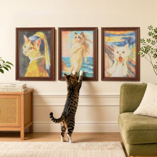 PEQULTI Cardboard Cat Scratcher, Wall Mounted Art Cat Scratch Pad, 3 Pack