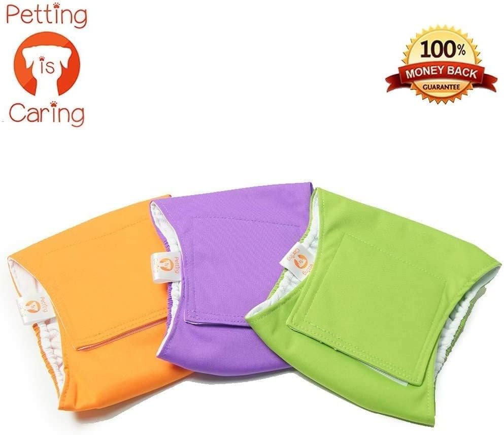 PETTING IS CARING Male Dog Wraps Washable & Reusable Belly Band Diapers Materials Durable Machine Washable Doggie Pee Puppy Pads Diaper Trainer Potty - 3 Pack Set