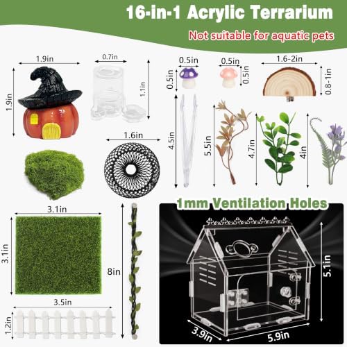 Jumping Spider Enclosure Kit, Acrylic Terrarium with Accessories