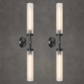 2Pc 30" Knurled Black 2 Light Wall Sconces, Long Modern Hardwired Bathroom Vanity Light, Frosted Glass Tube Linear Modern Wall Light Fixtures, for Mirror, Bedroom, Living Room, Hallway