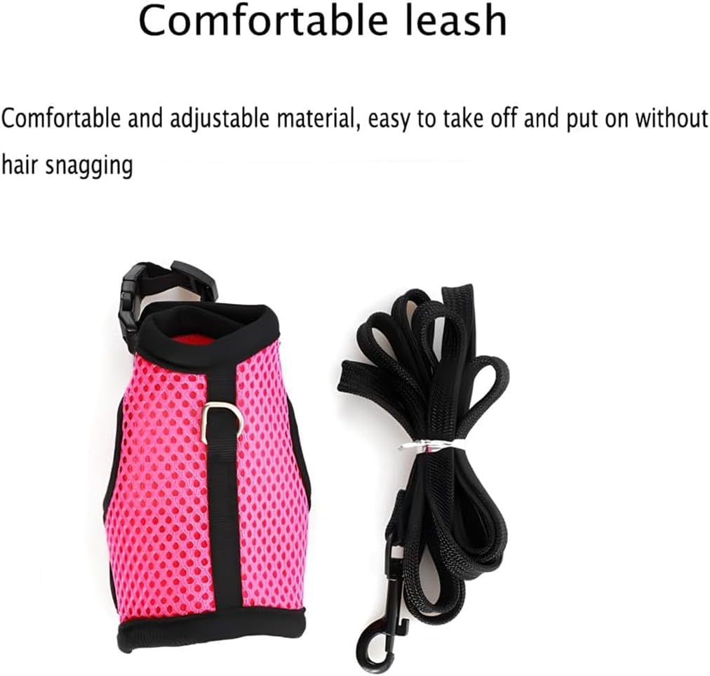 Rabbit Harness and Leash Set, Bunny Vest Leash Eescape Proof Mesh Walking Training for Small Animal Pets Rat Hamster Squirrel Ferret Guinea Pig Bunny,Pink M