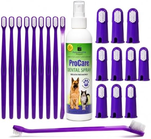 DORCYA Golden Retriever Dental Care Kit for Large Breeds 10 Dog Toothbrushes 10 Dog Finger Brushes 1 Breath Freshener Spray 1 Bonus Toy