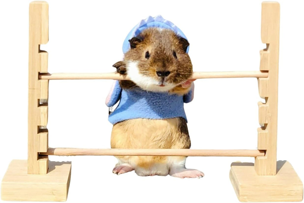 Guinea Pig Jump Bar Natural Wood Obstacle Game Activity Toys Set Adjustable Height Training Hurdles Exercise Small Animal Toys for Bunny Dwarf Rabbit Chinchilla (Wood)