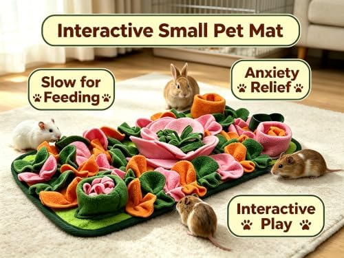 Guinea Pigs Foraging Mat，Rabbit Snuffle Mat for Bunny Hamsters Puzzle Toys Ferrets Interactive Feeding Mat for Hedgehog Chinchillas Small Animals (Pink)