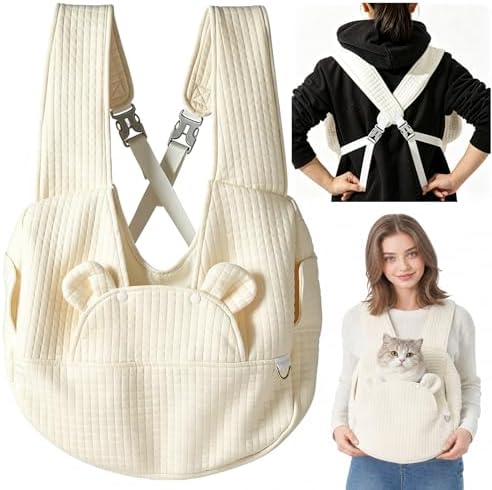 Portable Pet Front Backpack Sling Carrier, Adjustable Washable Cat Dog Travel Bag with Safety Strap and Removable Bottom Plate, Hands-Free Breathable Pet Carrier for Outings Hiking Travel