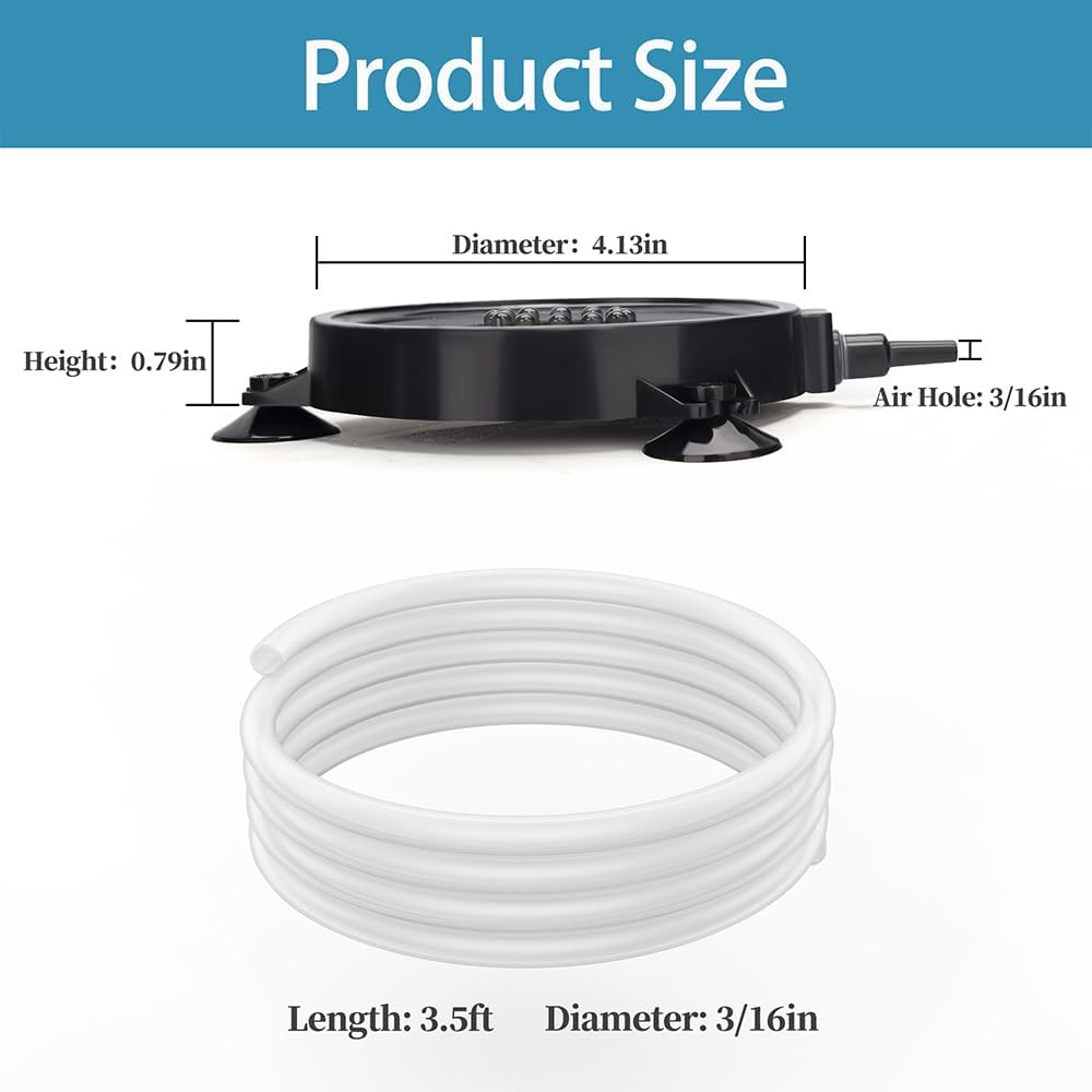 DaToo Aquarium LED Air Bubble Stone Disk Bubble Light 4 Inch with 6 Dazzle Color LEDs Fish Tank Oxygen Bubble LED Light Color Auto Changing with 3.5ft Air Tubing