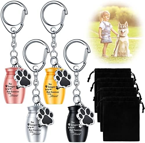 Batiyeer 4 Pack Pet Urn Keychain, Pet Ashes Keepsake for Dog Cat Paw Print