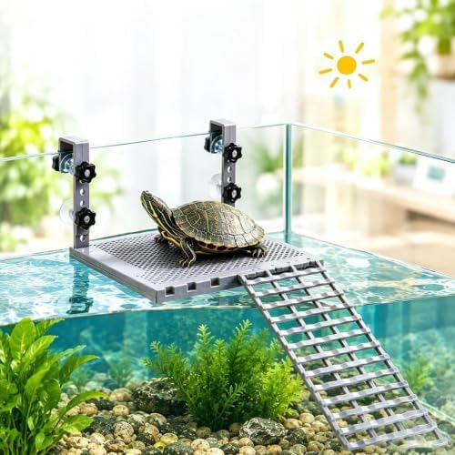 Hanging Turtle Sunbathing Platform, Adjustable Turtle Rest Dock Aquarium Accessory with Non-Slip Ramp