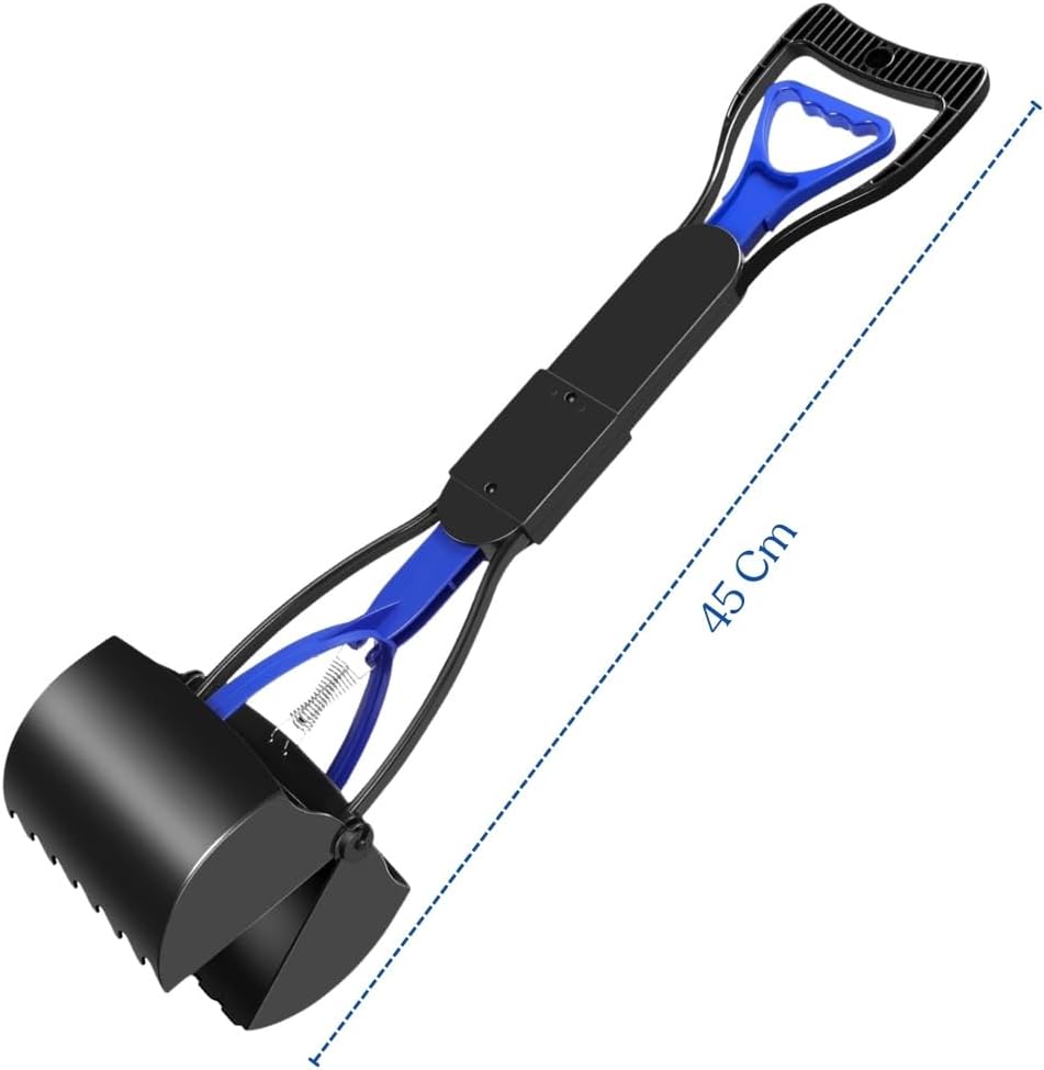 Non-Breakable Pooper Scooper - Foldable Dog Pooper Scooper with Eco-Friendly Poop Bag | Durable Spring & Lightweight | Non-Breakable Pet Scooper for Easy Grass and Gravel Pick Up (Blue)
