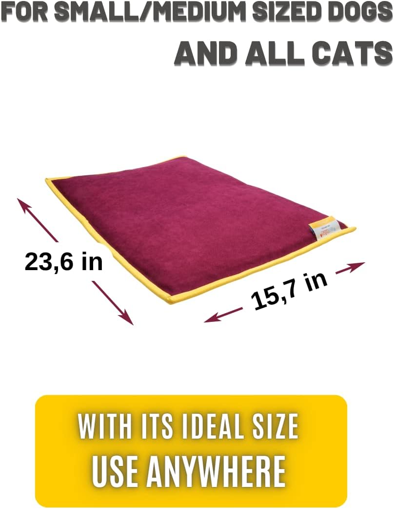 pawdaz Cooling Heating Mat for Cat & Dog Small Medium Pet (16x24), 5 Layers Microwave Water Repellent No-Electric Thermal Pad Washable Non Slip Indoor Outdoor Warming Gel Summer Bed (Burgundy)